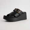 Aris Black Leather Wedges