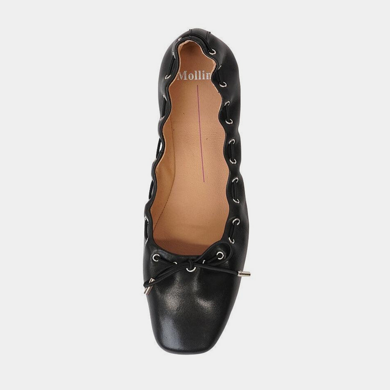 Niseya Black Leather Ballet Flats