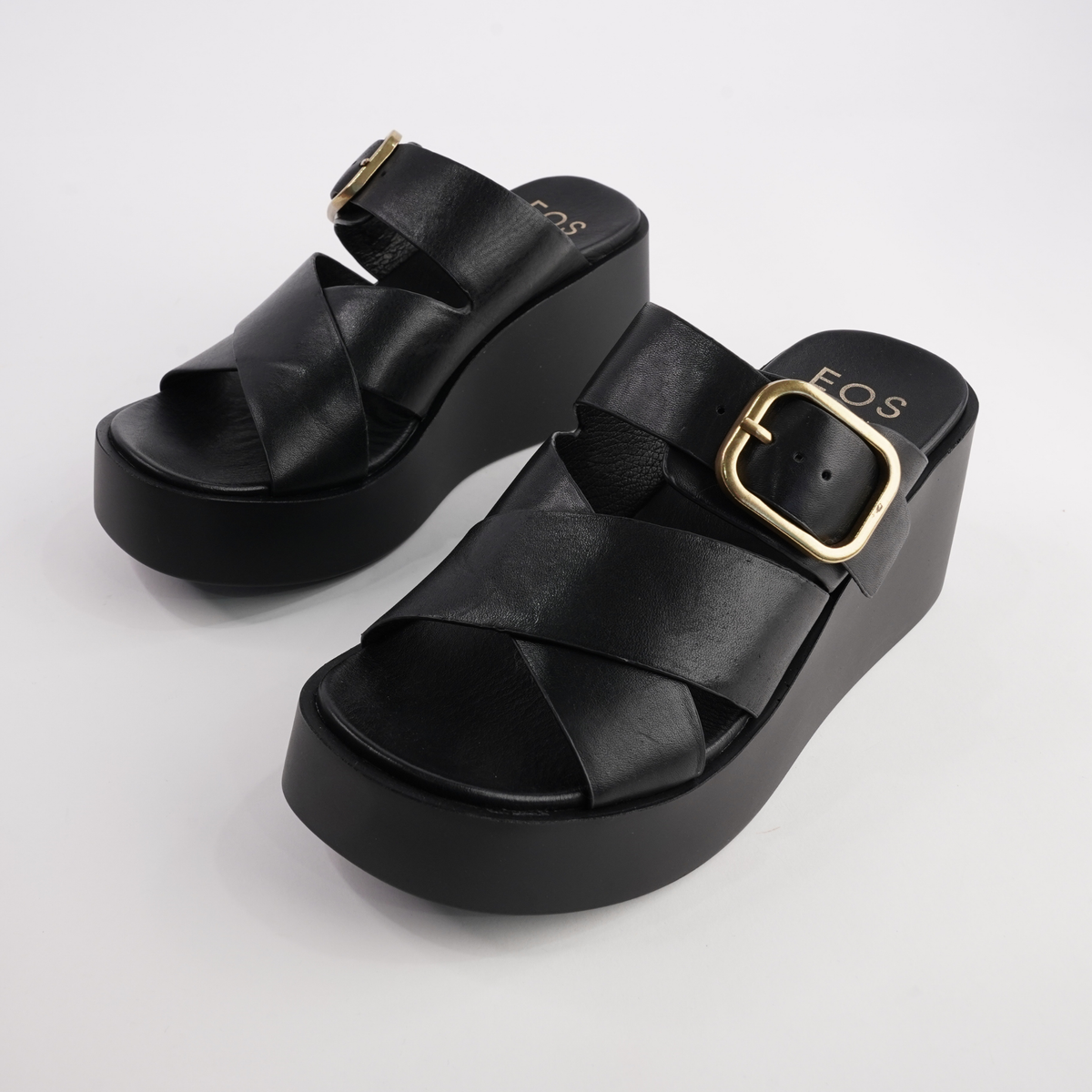 Aris Black Leather Wedges