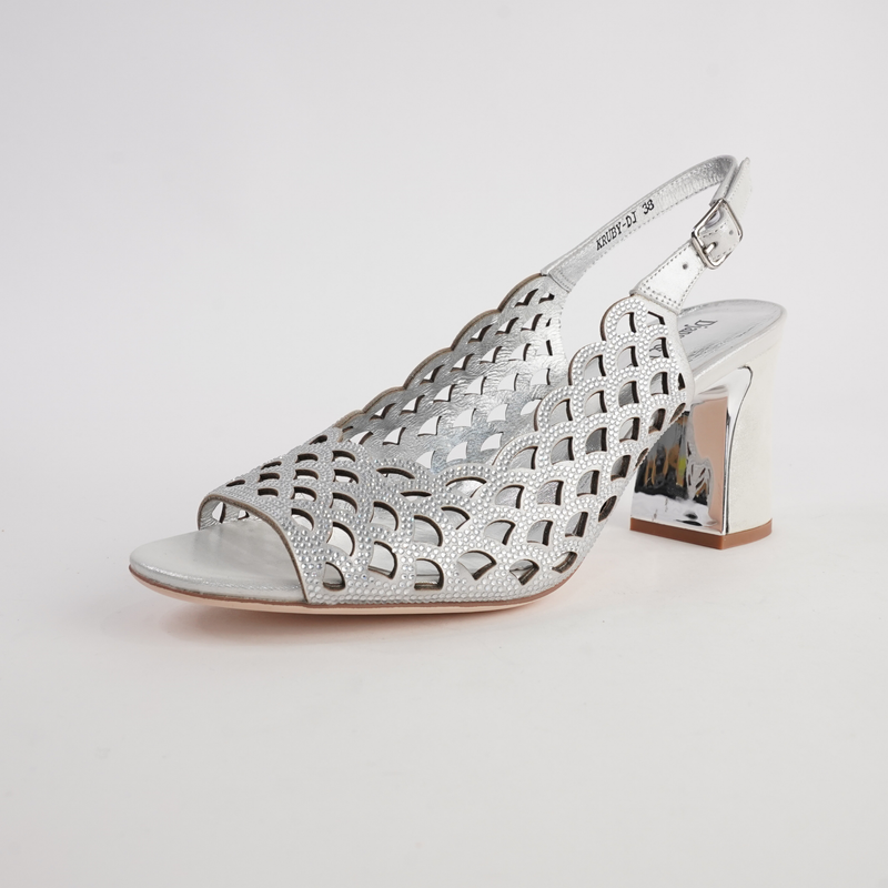 Kruby Silver Shimmer Leather Heels