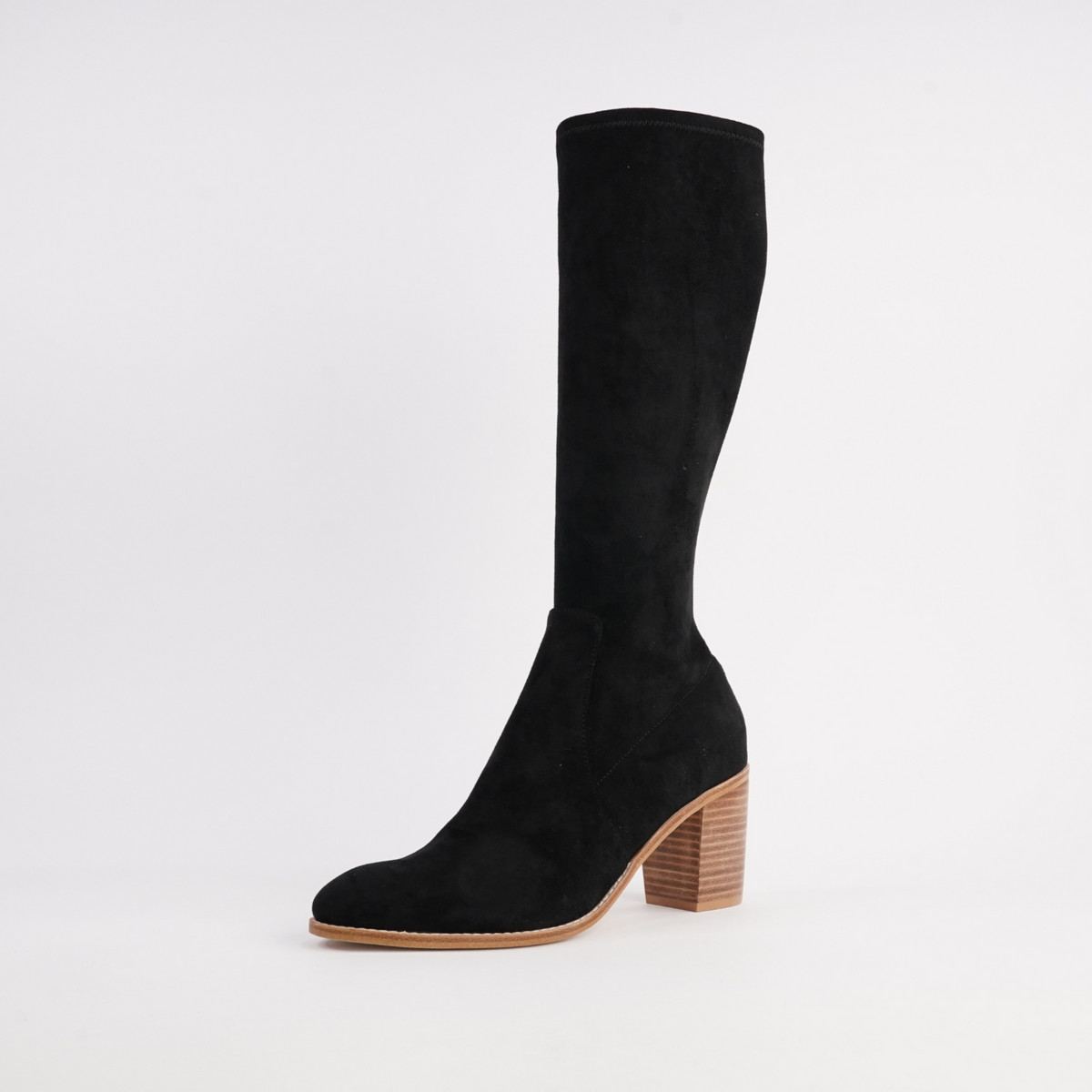 Tirry Black Stretch Microsuede Knee High Boots - TOP END | Shouz
