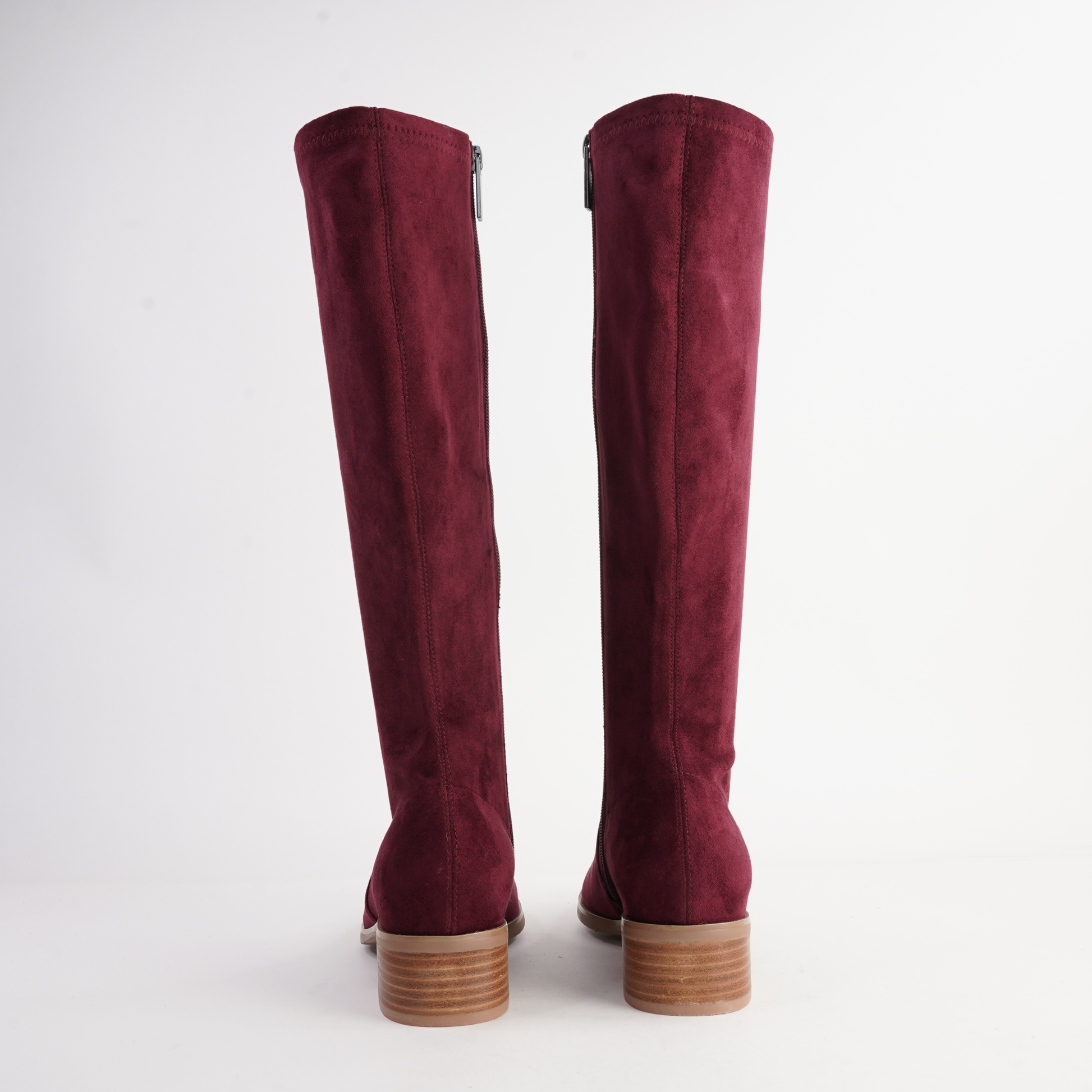Timothie Burgundy Stretch Microsuede Knee High Boots - DJANGO AND JULIETTE | Shouz