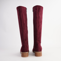 Timothie Burgundy Stretch Microsuede Knee High Boots - DJANGO AND JULIETTE | Shouz