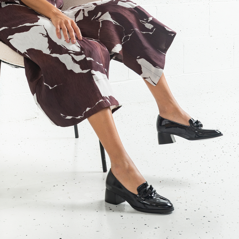 Nomass Black Patent Leather Heeled Loafers