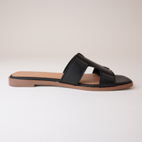 Lycha Black Leather Slides