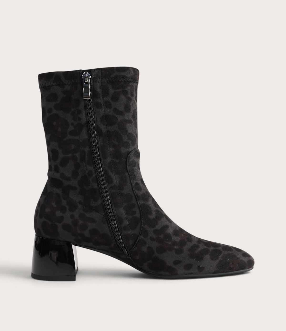 June Black Leopard Stretch Ankle Boots