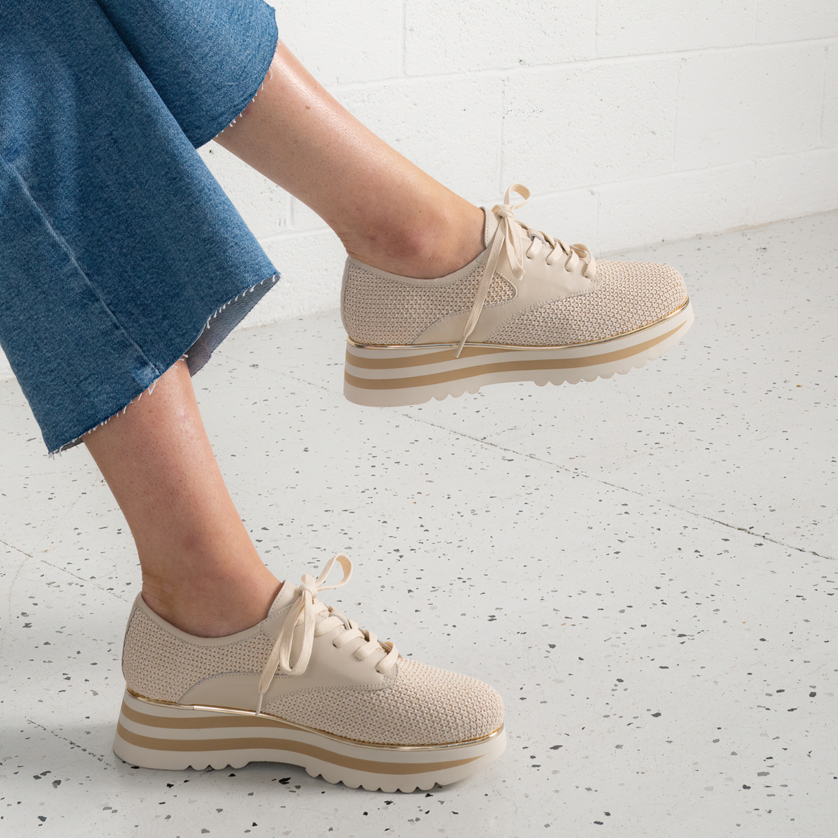 Endo Ivory Raffia/ Milk Leather Sneakers