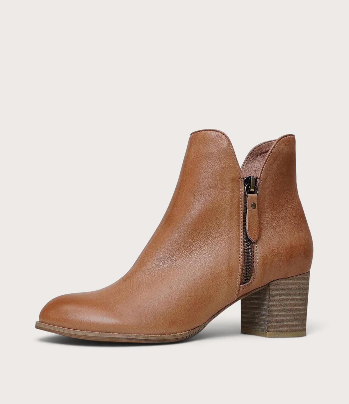 Shiannely Dark Tan Leather Ankle Boots