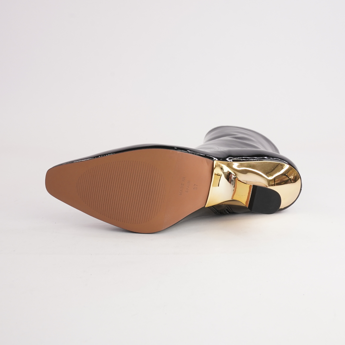 Ag-24573 Black Patent/ Gold Heel Leather Ankle Boots