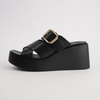 Aris Black Leather Wedges