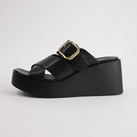 Aris Black Leather Wedges