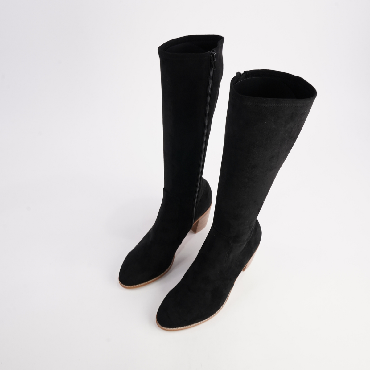 Tirry Black Stretch Microsuede Knee High Boots - TOP END | Shouz