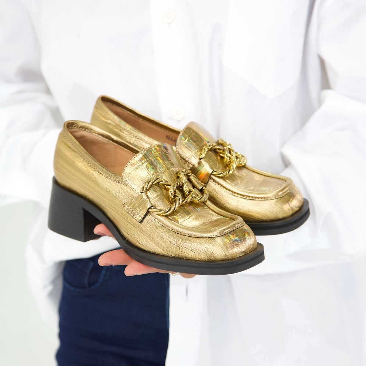 Ellas Old Gold Croc Leather Loafers