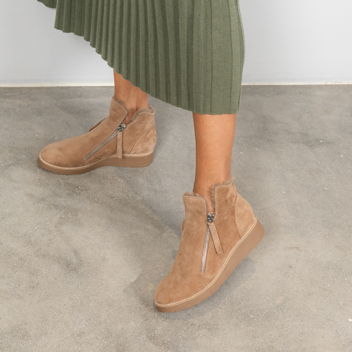 Opal Light Choc Suede /ocelot Fur Ankle Boots