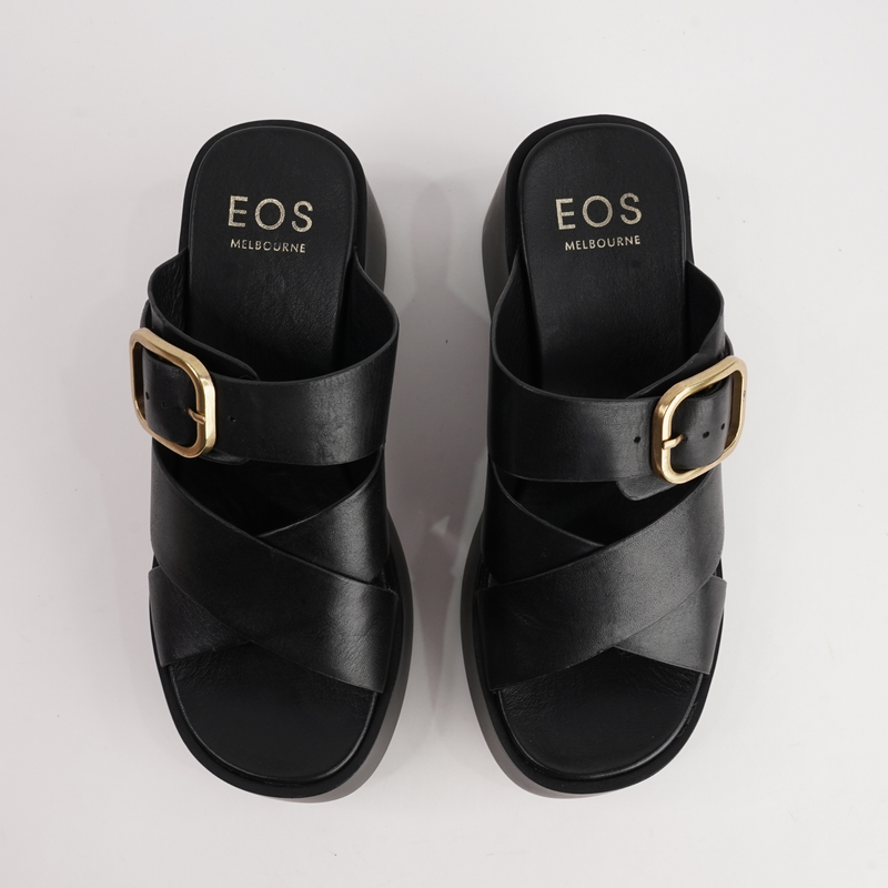 Aris Black Leather Wedges