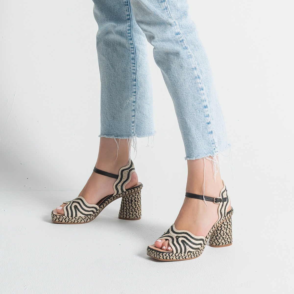 Danae Black Multi Leather Espadrille Heels - GAIMO | Shouz