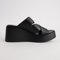 Aris Black Leather Wedges