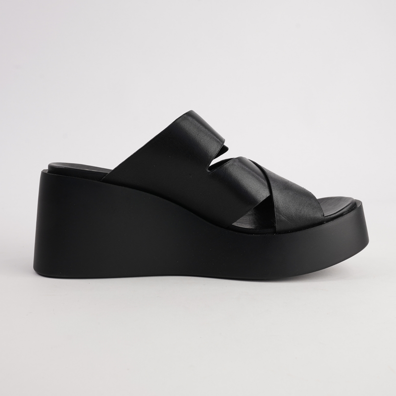 Aris Black Leather Wedges