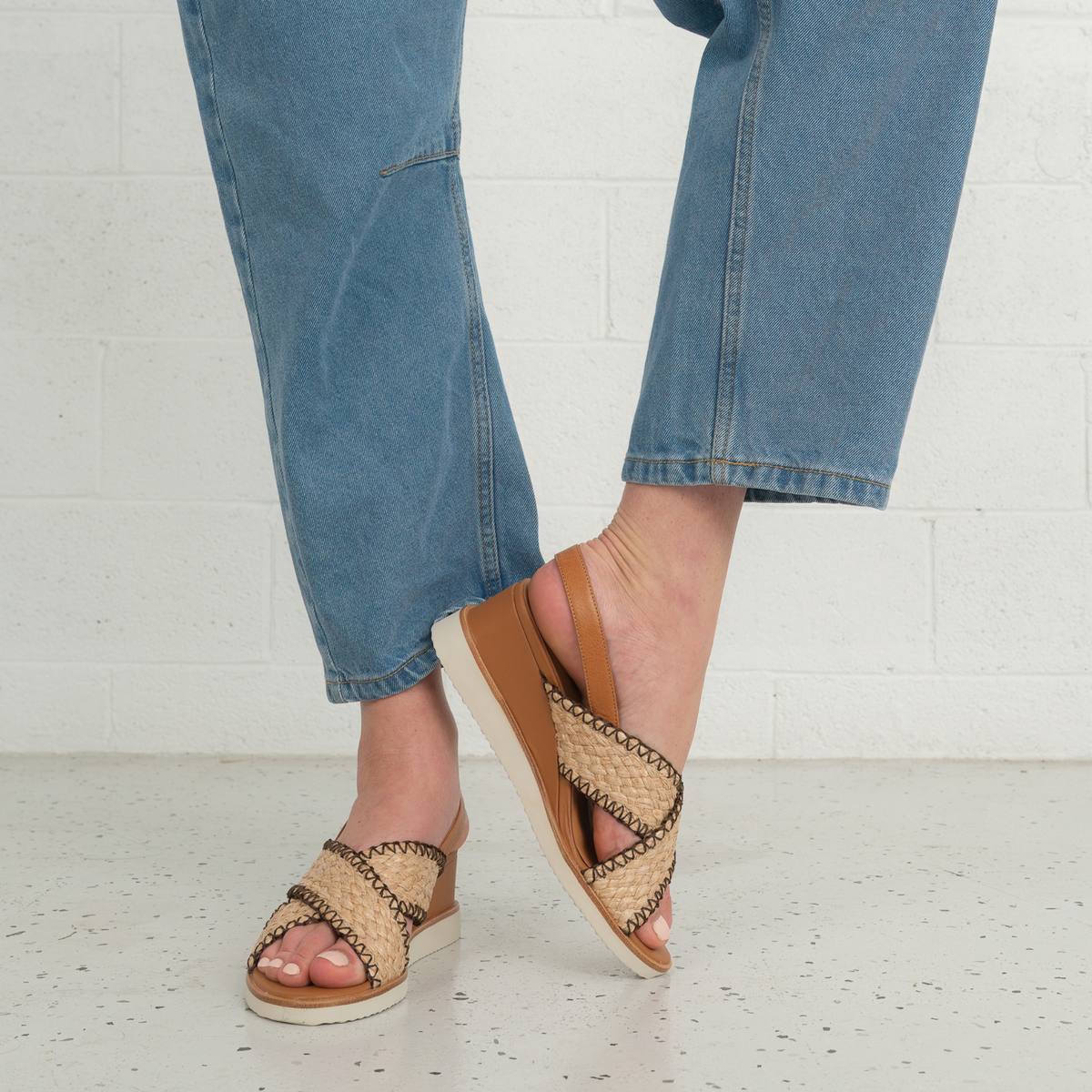 Shayna Tan Combo Leather Sandals
