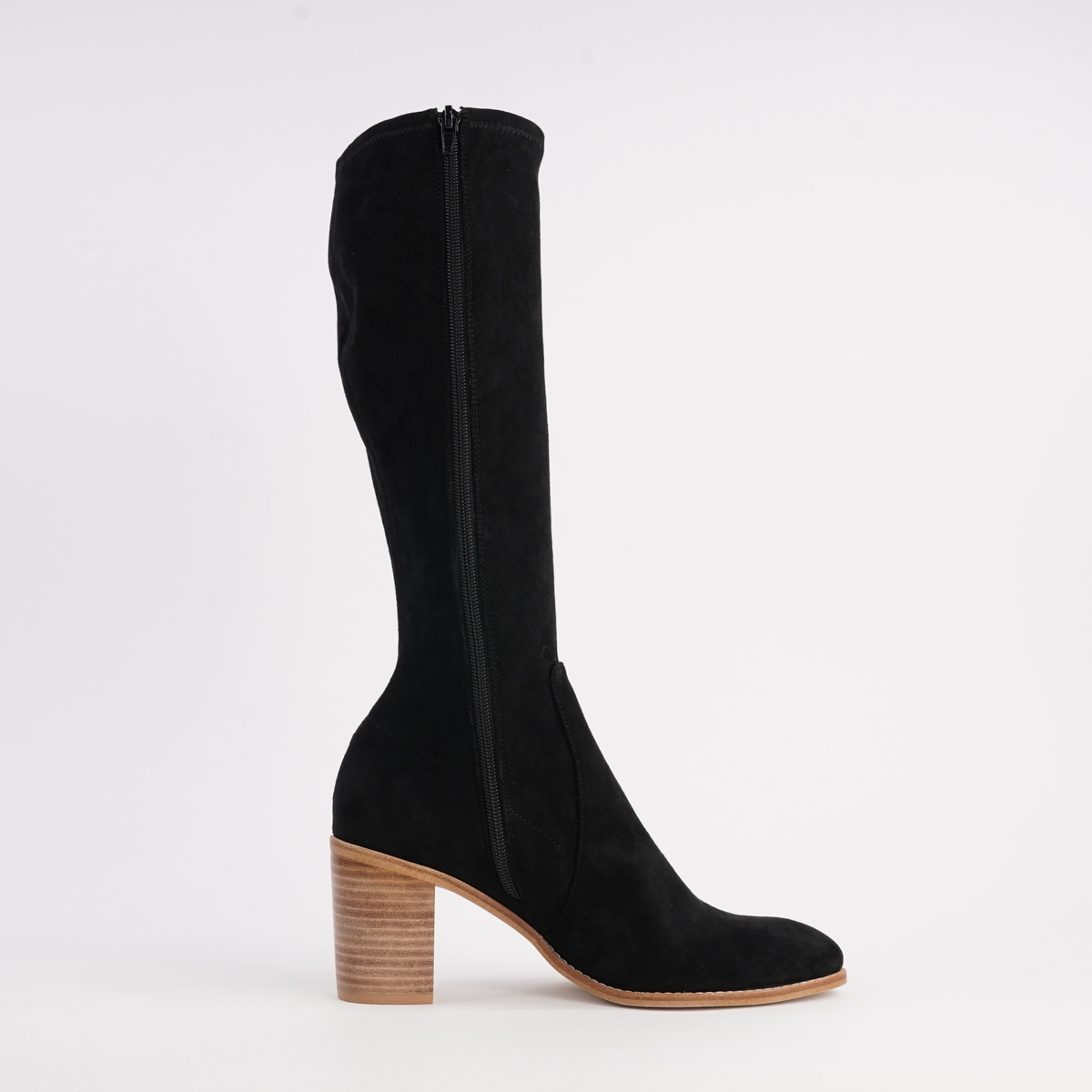 Tirry Black Stretch Microsuede Knee High Boots - TOP END | Shouz