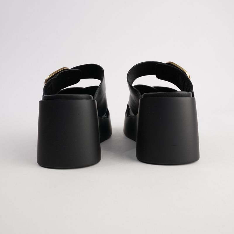 Aris Black Leather Wedges