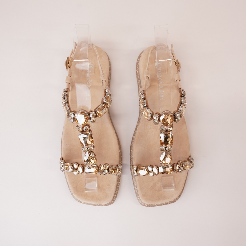 Yopal Latte Suede Jewels Leather Sandals