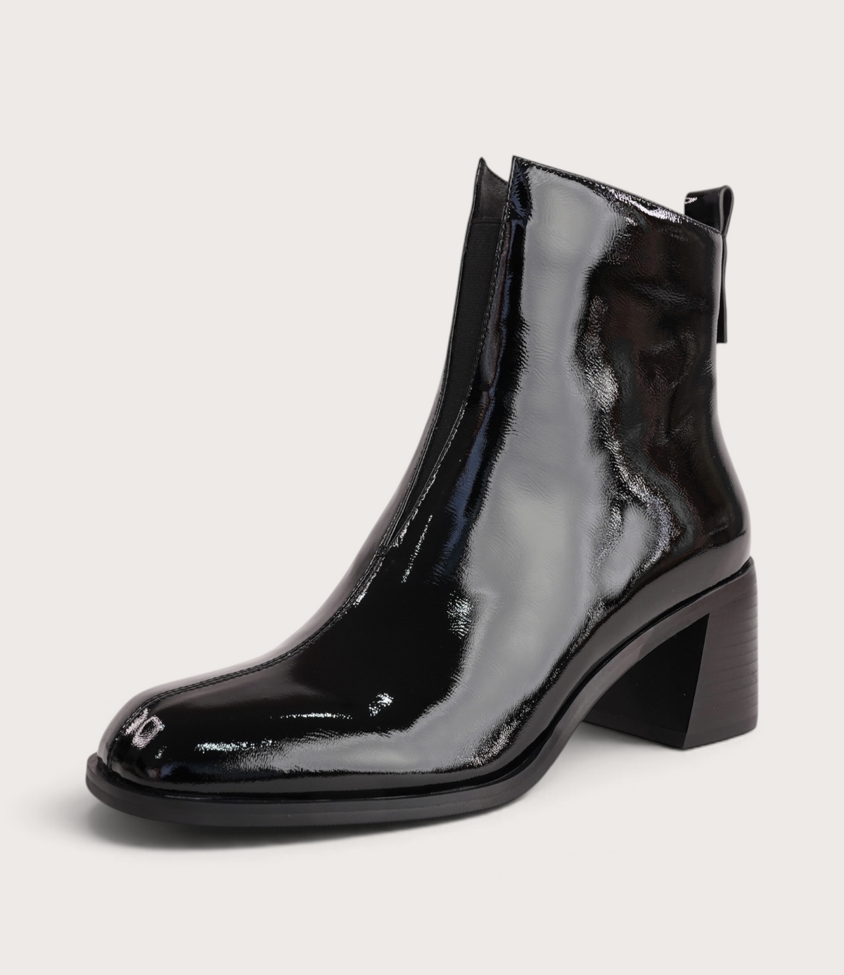 Earth Black Crinkle Patent Leather Ankle Boots