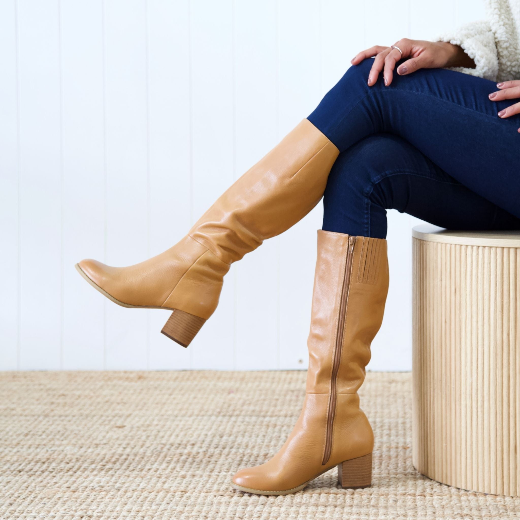 Dark tan knee high boots hotsell