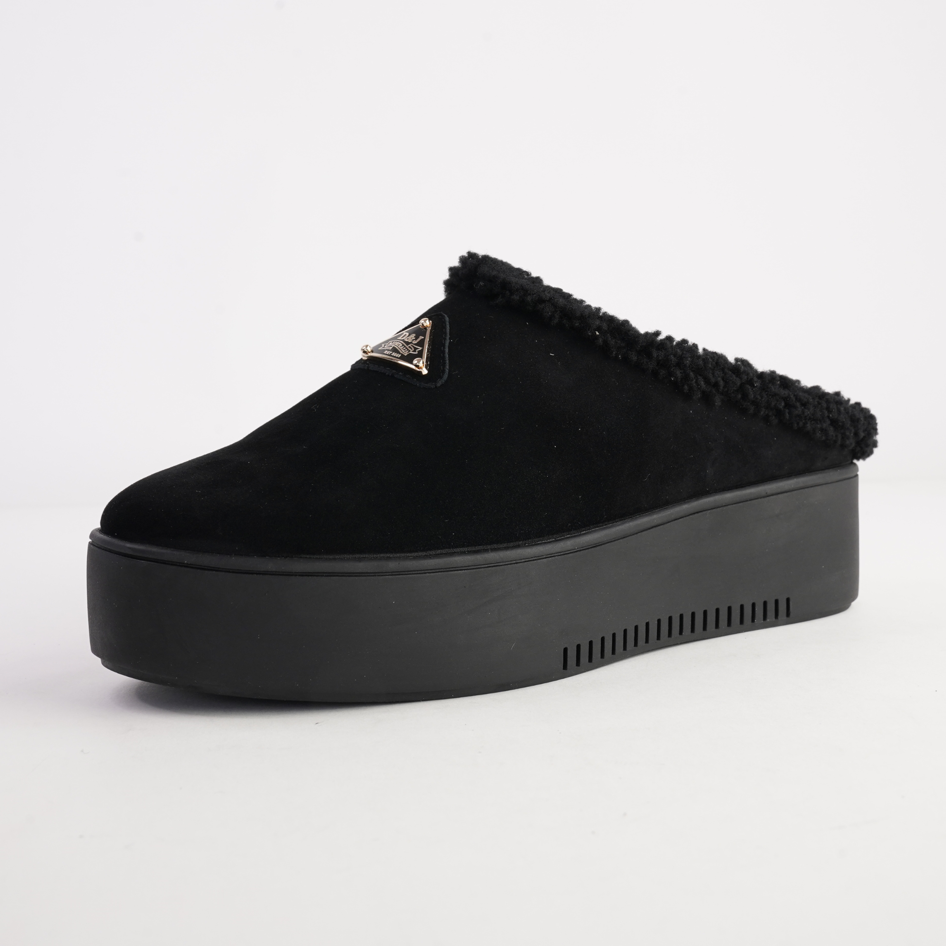 Willkie Black/ Black Suede Fur Flats - DJANGO AND JULIETTE | Shouz