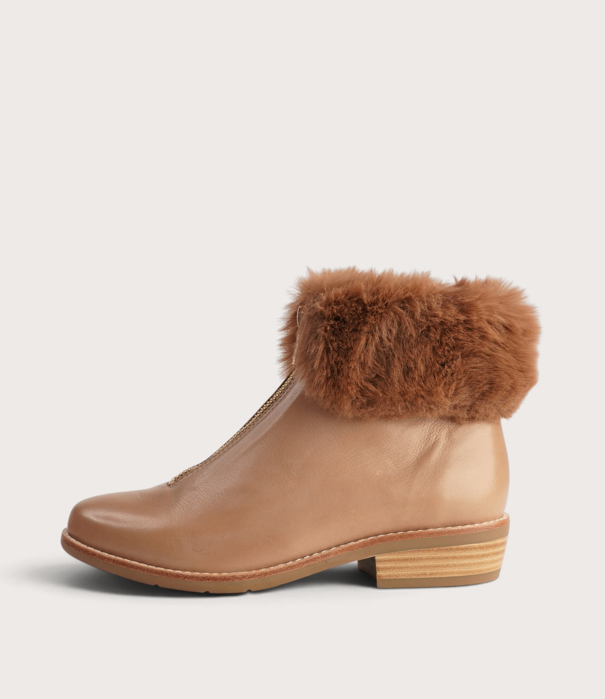 Lollys Cognac Leather/ Brown Fur Ankle Boots