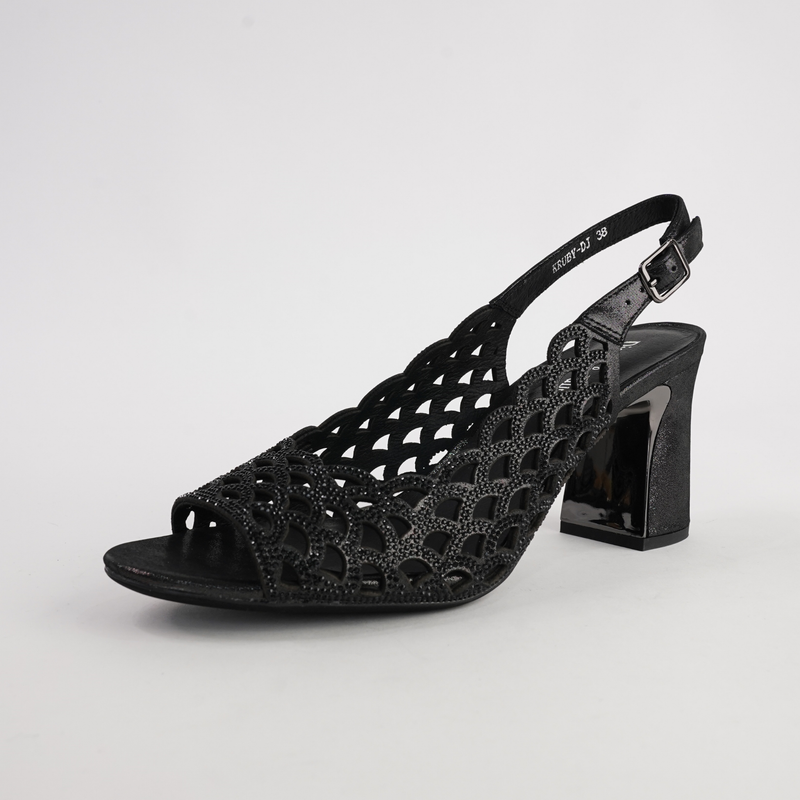 Kruby Black Shimmer Leather Heels