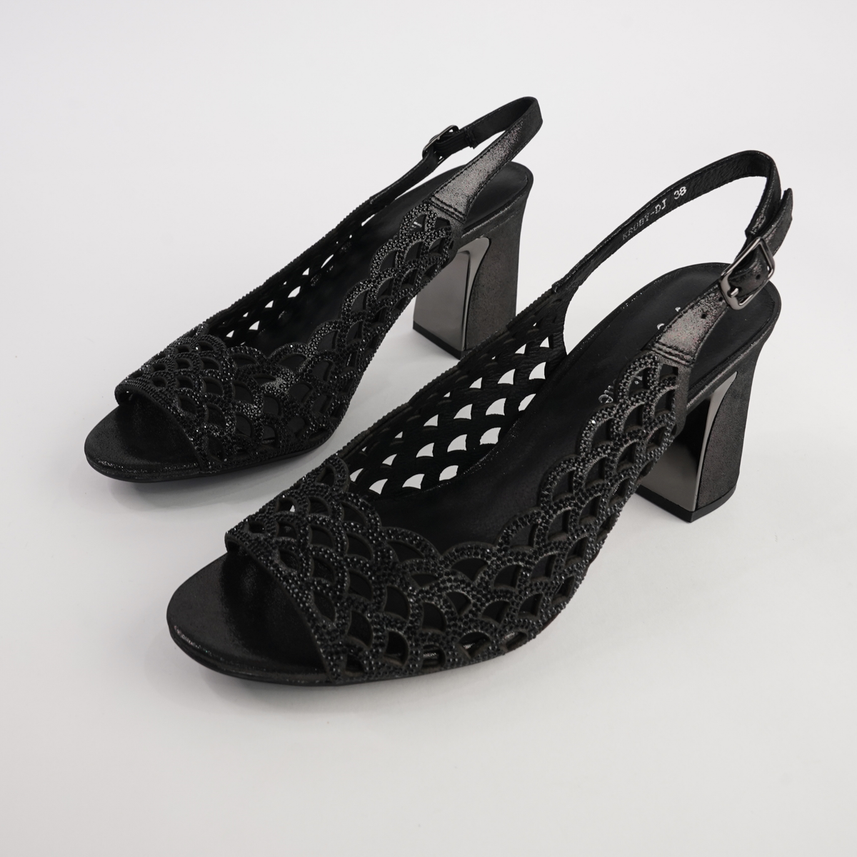 Kruby Black Shimmer Leather Heels