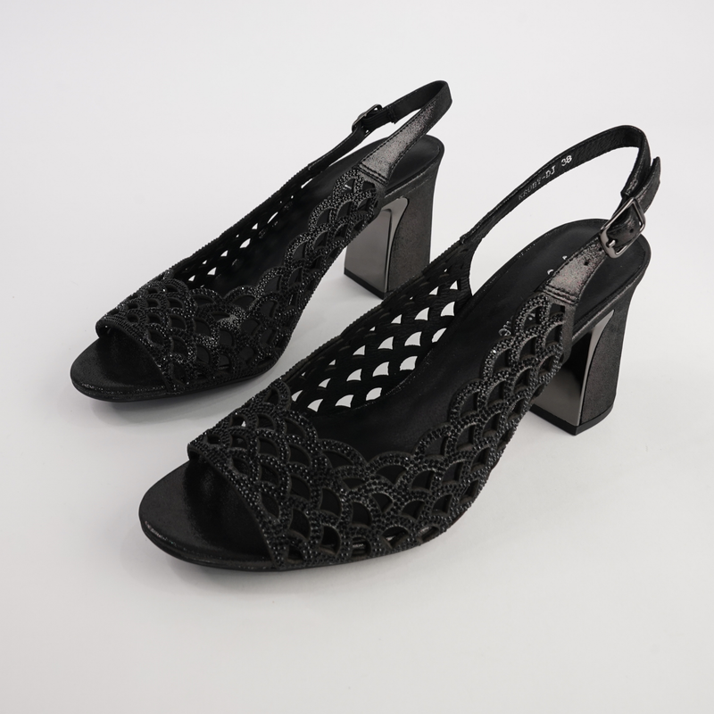 Kruby Black Shimmer Leather Heels