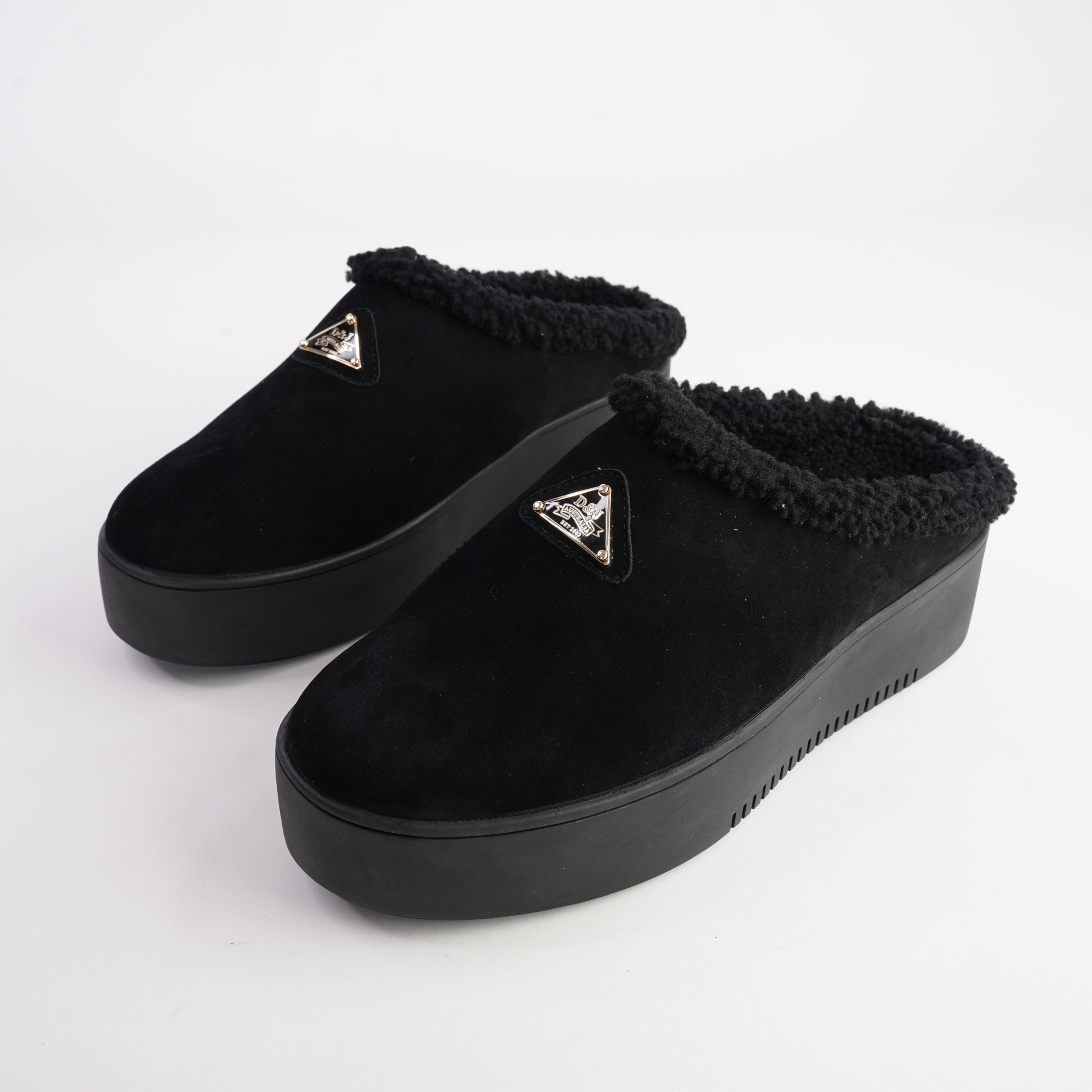 Willkie Black/ Black Suede Fur Flats - DJANGO AND JULIETTE | Shouz