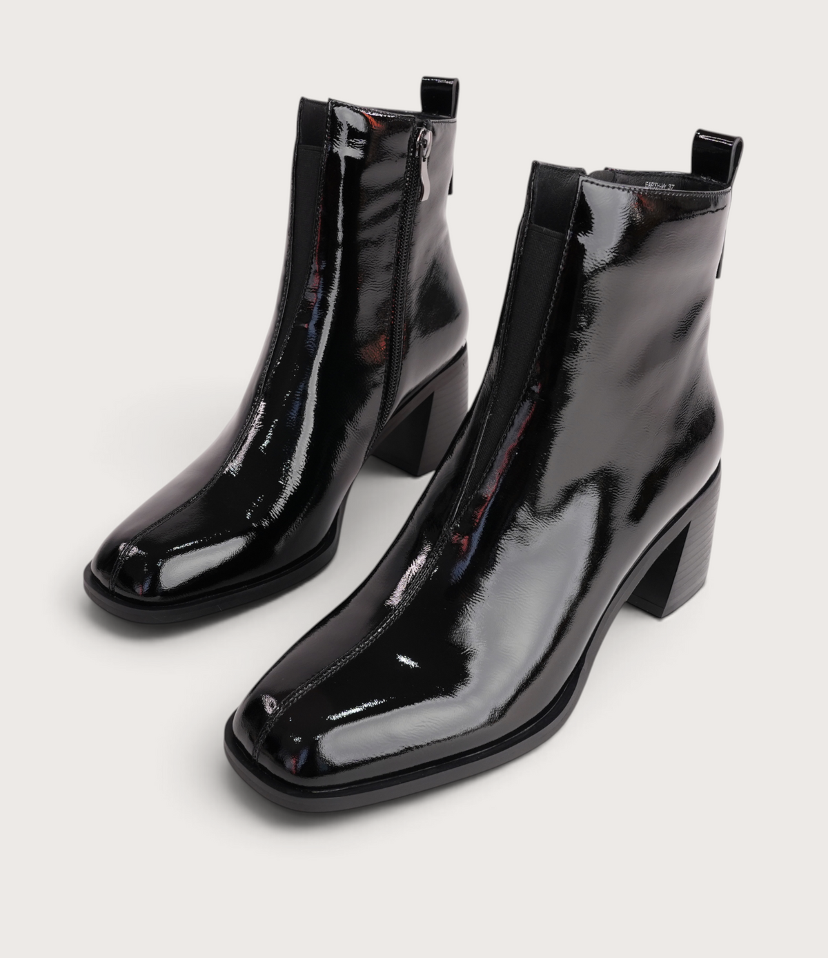 Earth Black Crinkle Patent Leather Ankle Boots