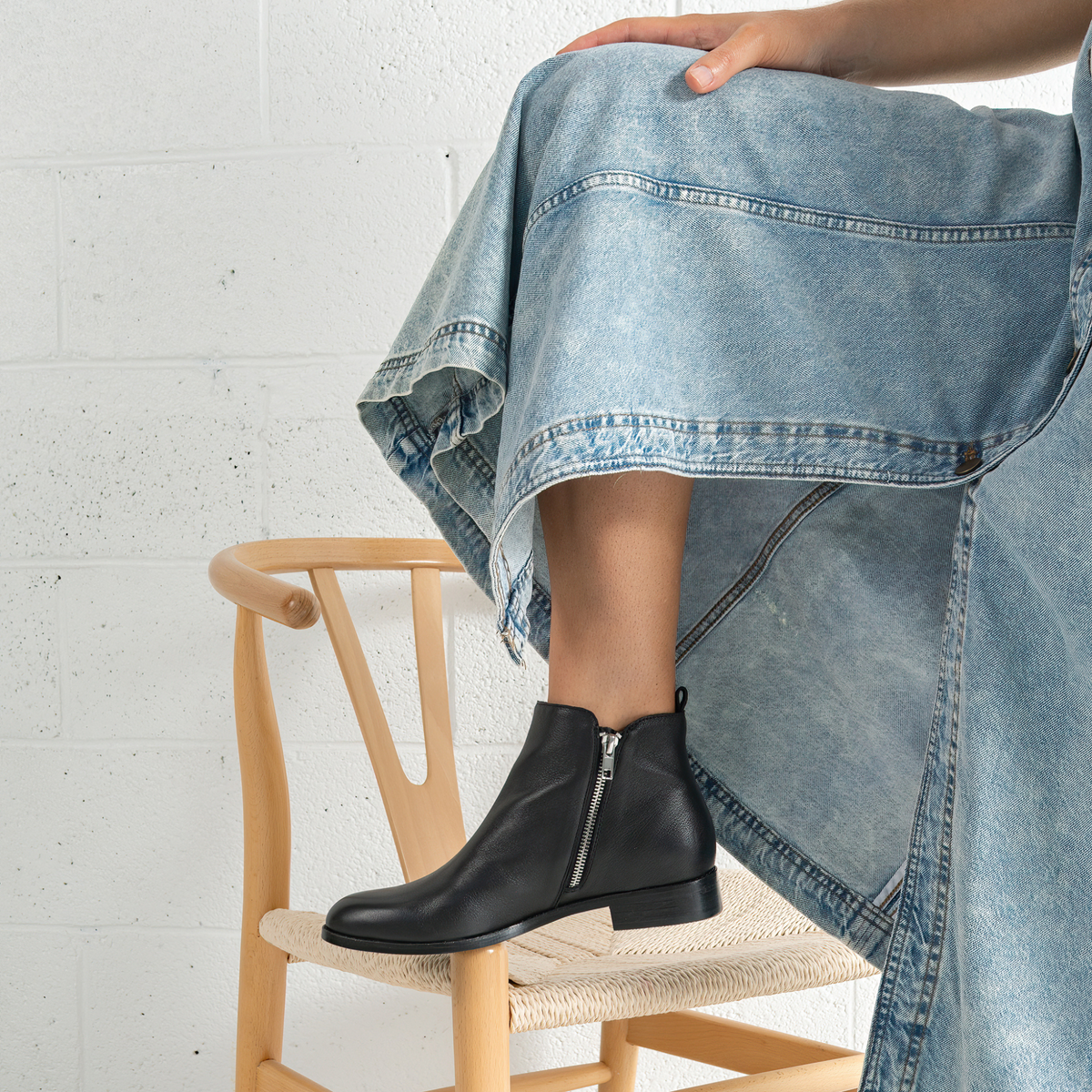 Nakta Black Leather/ Black Heel Ankle Boots