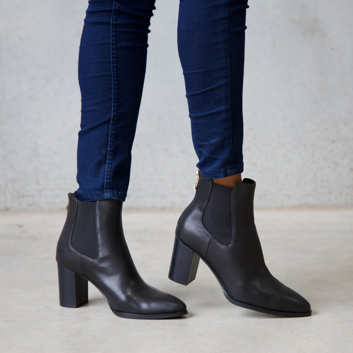Ayer Black Leather Ankle Boots