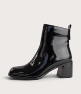 Earth Black Crinkle Patent Leather Ankle Boots