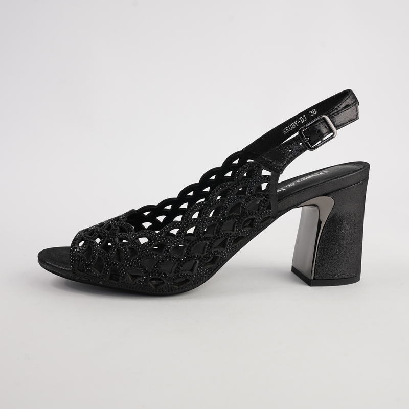 Kruby Black Shimmer Leather Heels