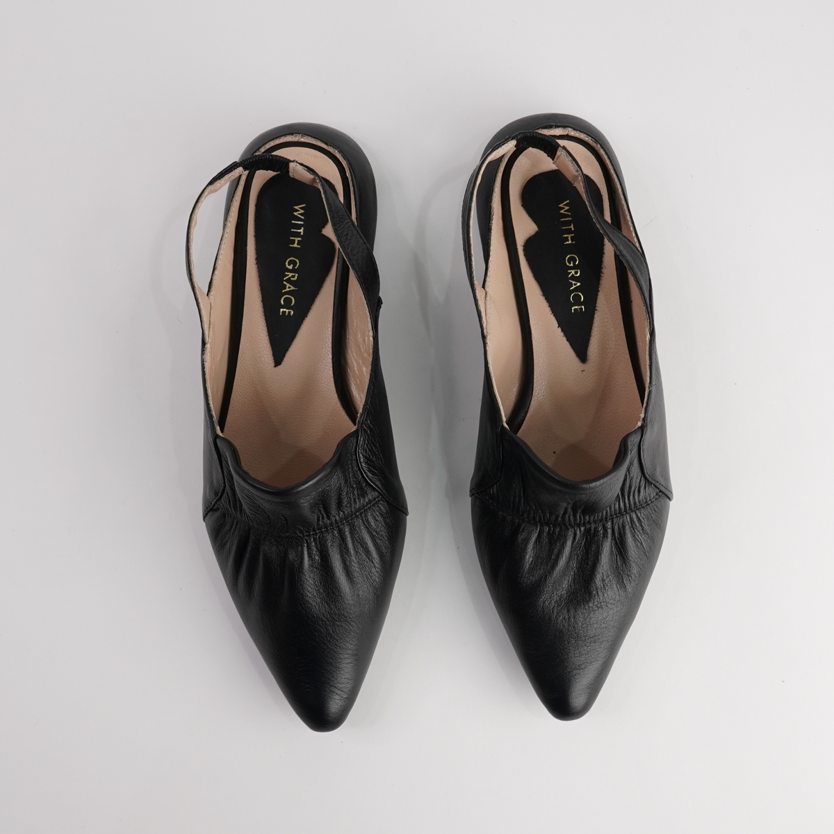 Valora Black Leather Flats - WITH GRACE | Shouz