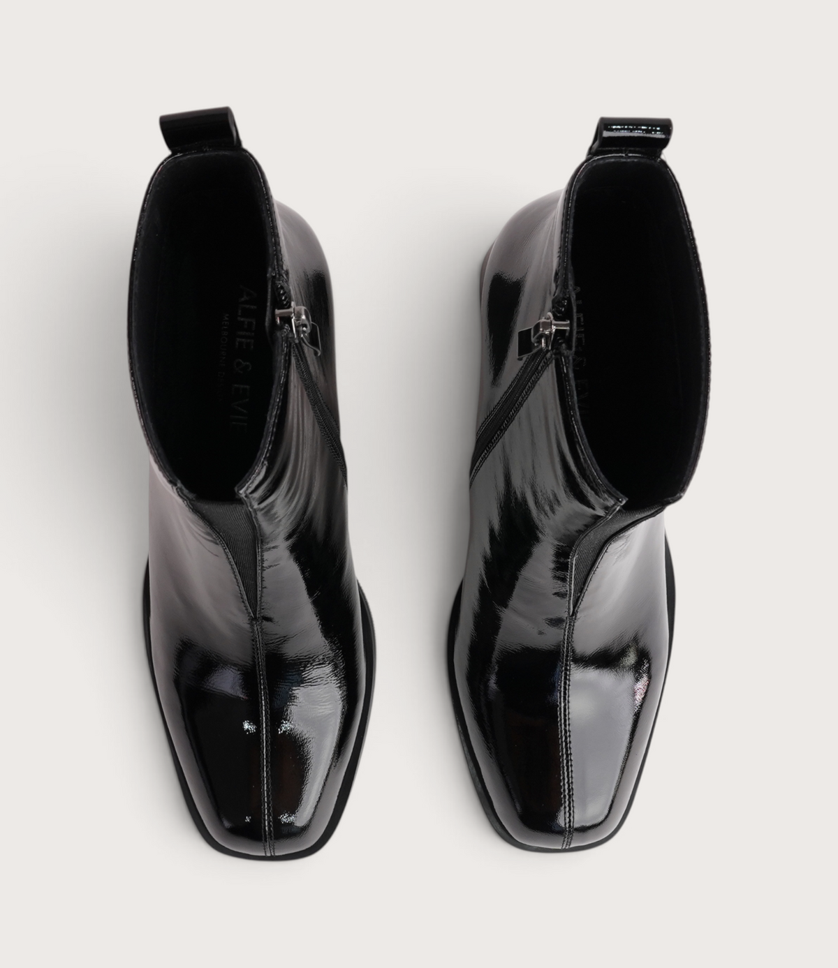 Earth Black Crinkle Patent Leather Ankle Boots