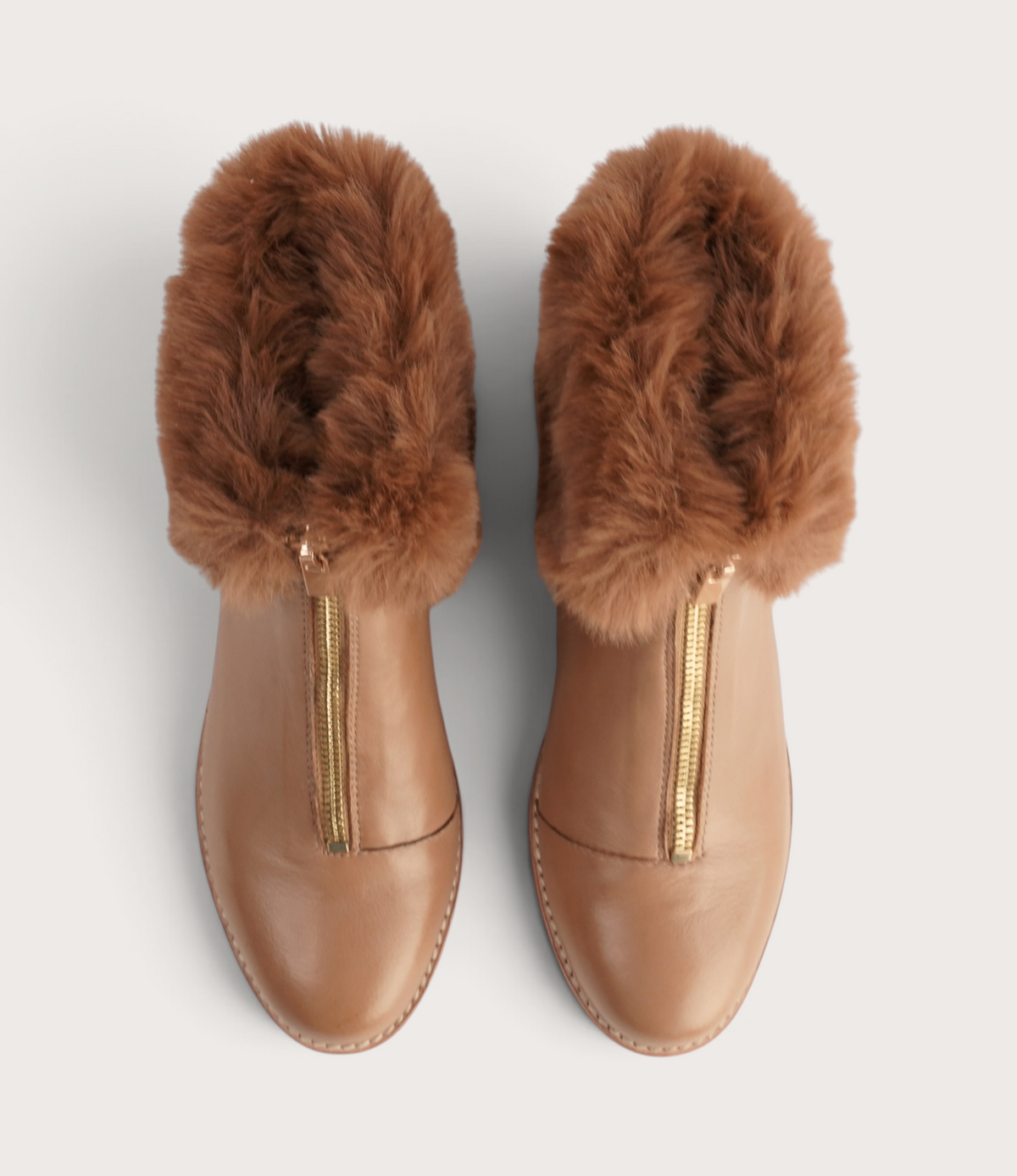 Lollys Cognac Leather/ Brown Fur Ankle Boots