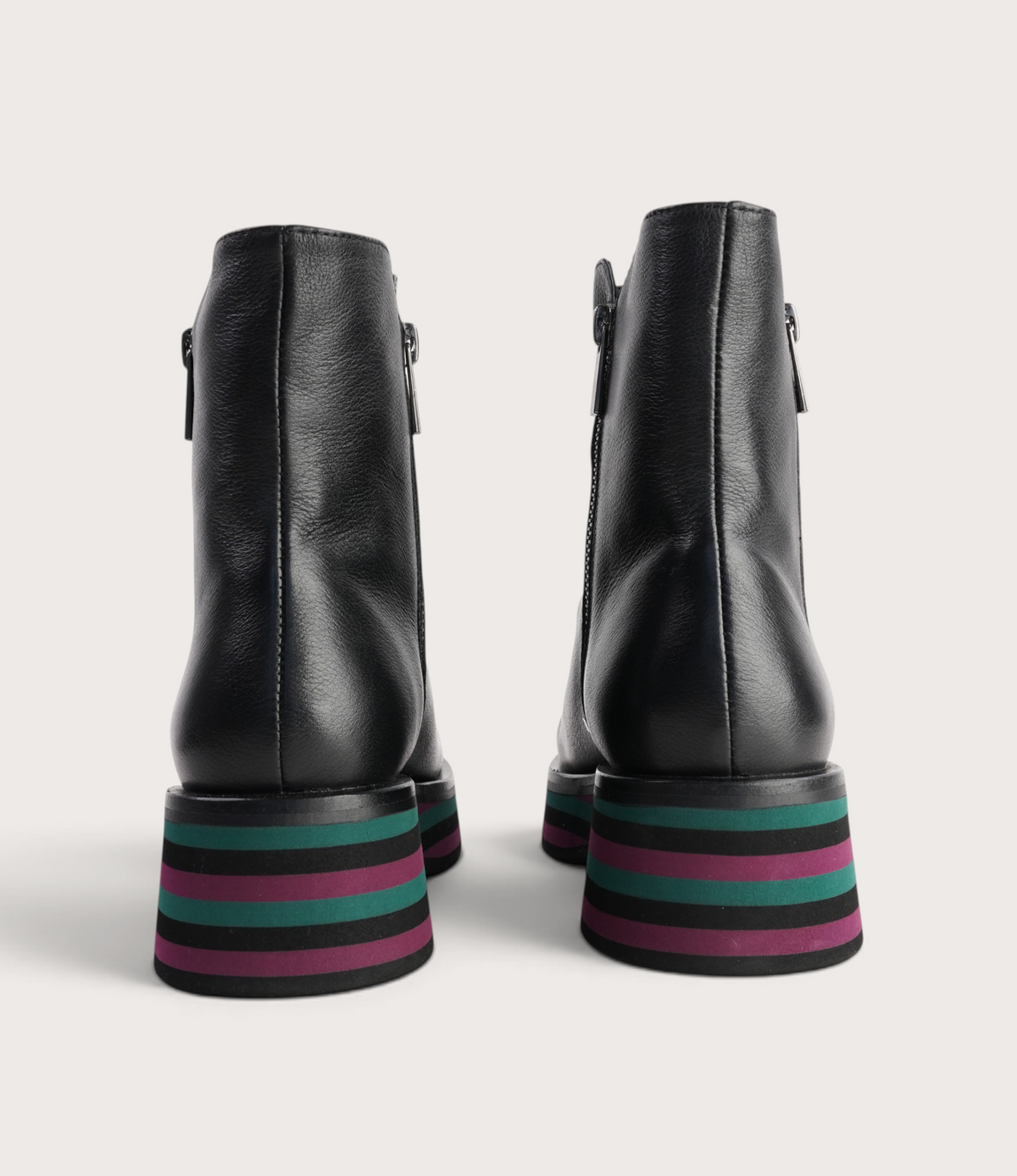 Ganni Black Leather/ Forest and Black Sole Ankle Boots