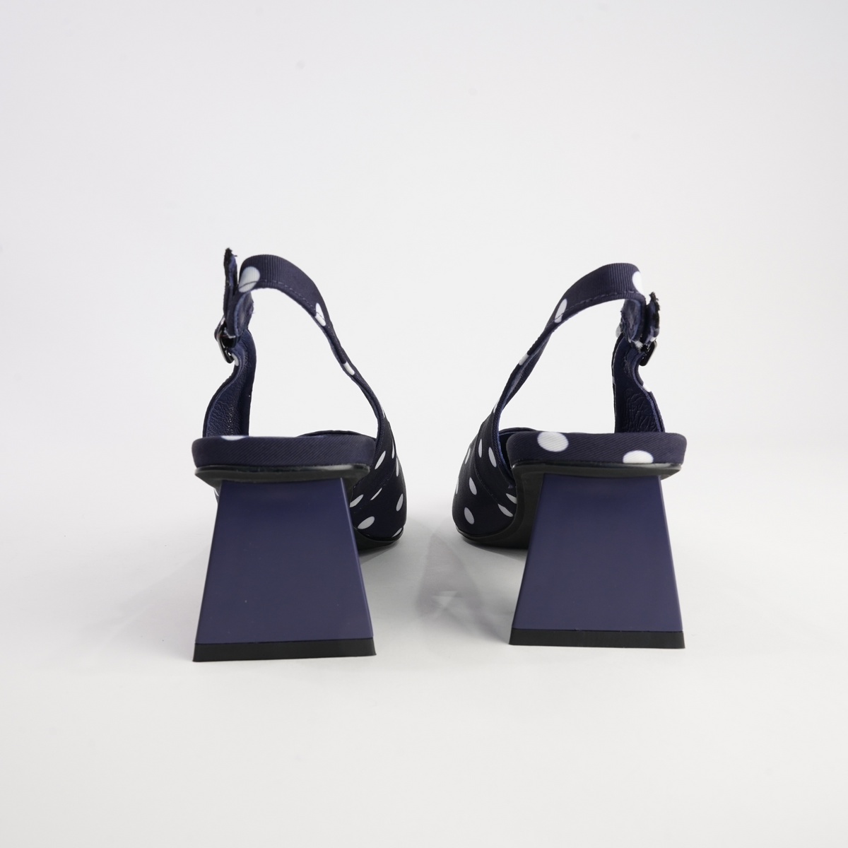Ihops Navy White Spots Leather Heels - DJANGO AND JULIETTE | Shouz