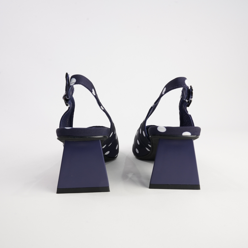 Ihops Navy White Spots Leather Heels