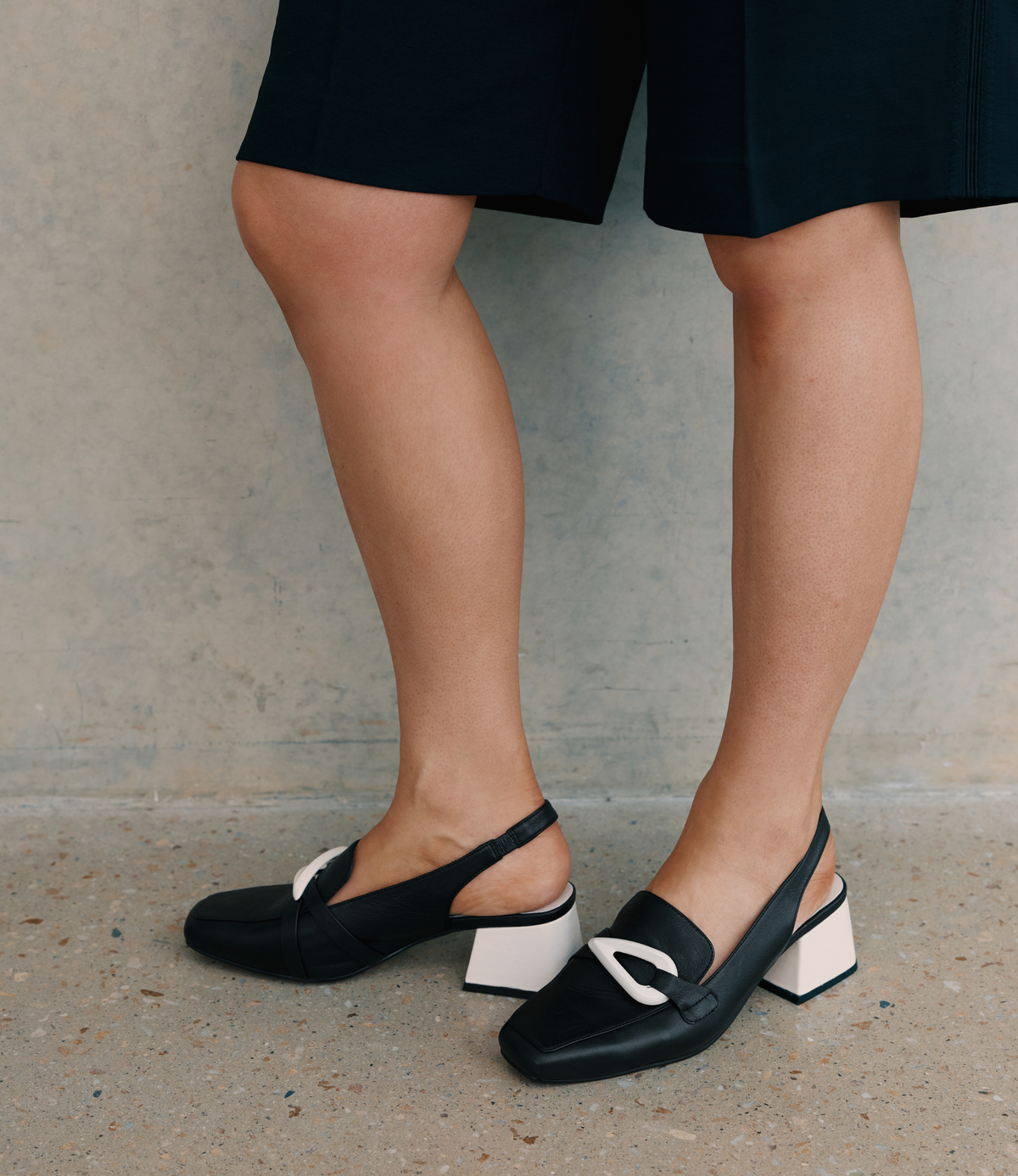 Ray Black/Bone Leather Heels - BRESLEY | Shouz
