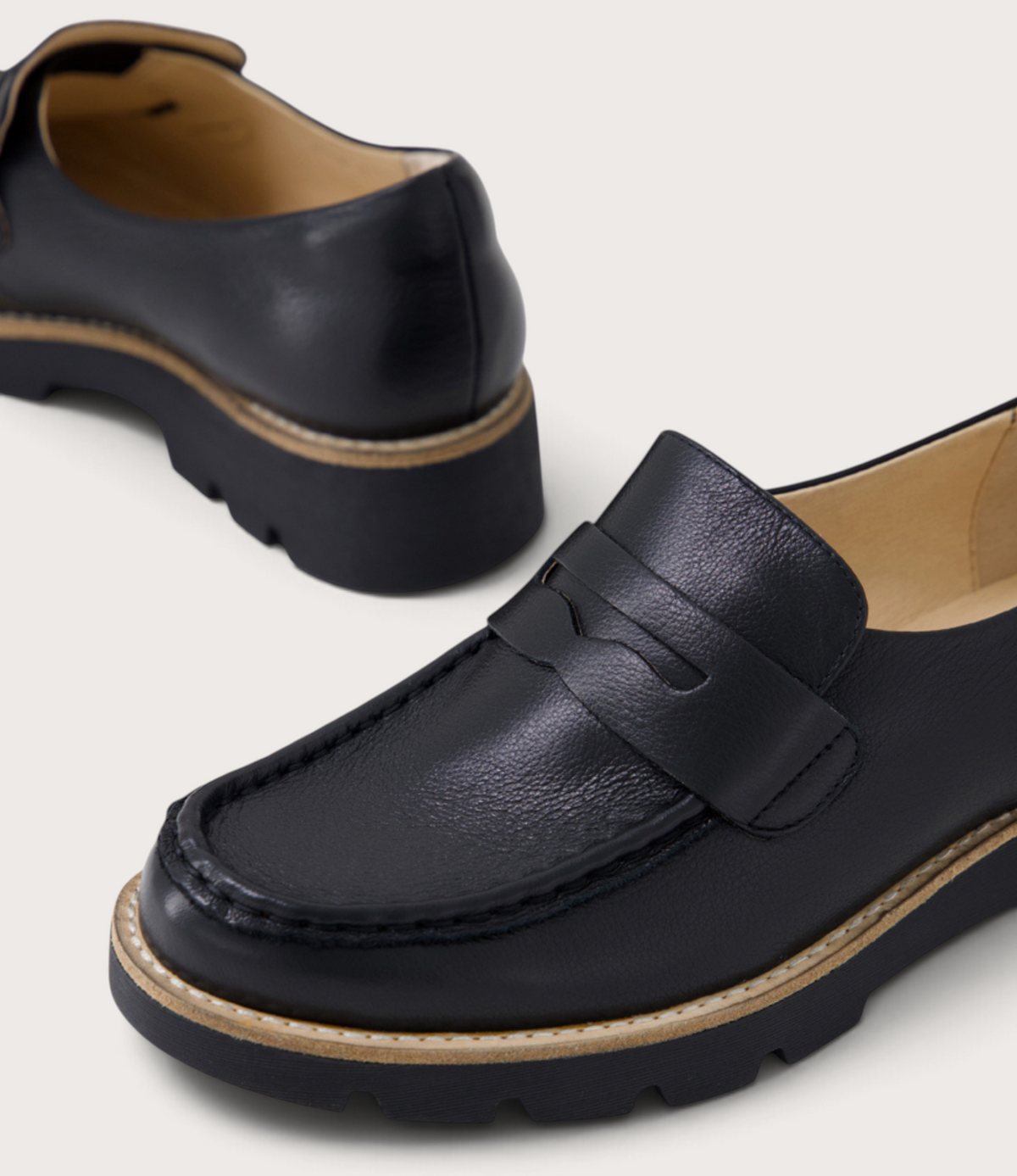 Dorte Black Leather/ Black Sole Loafers