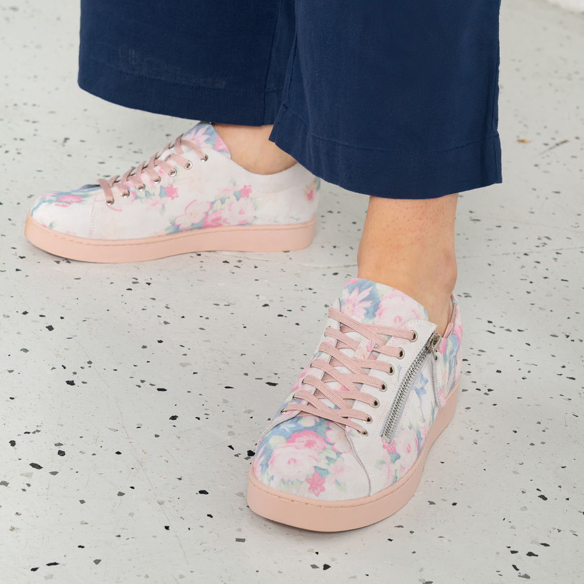 Jelorias Pastel Floral/ Pink Sole Leather Sneakers - DJANGO AND JULIETTE | Shouz