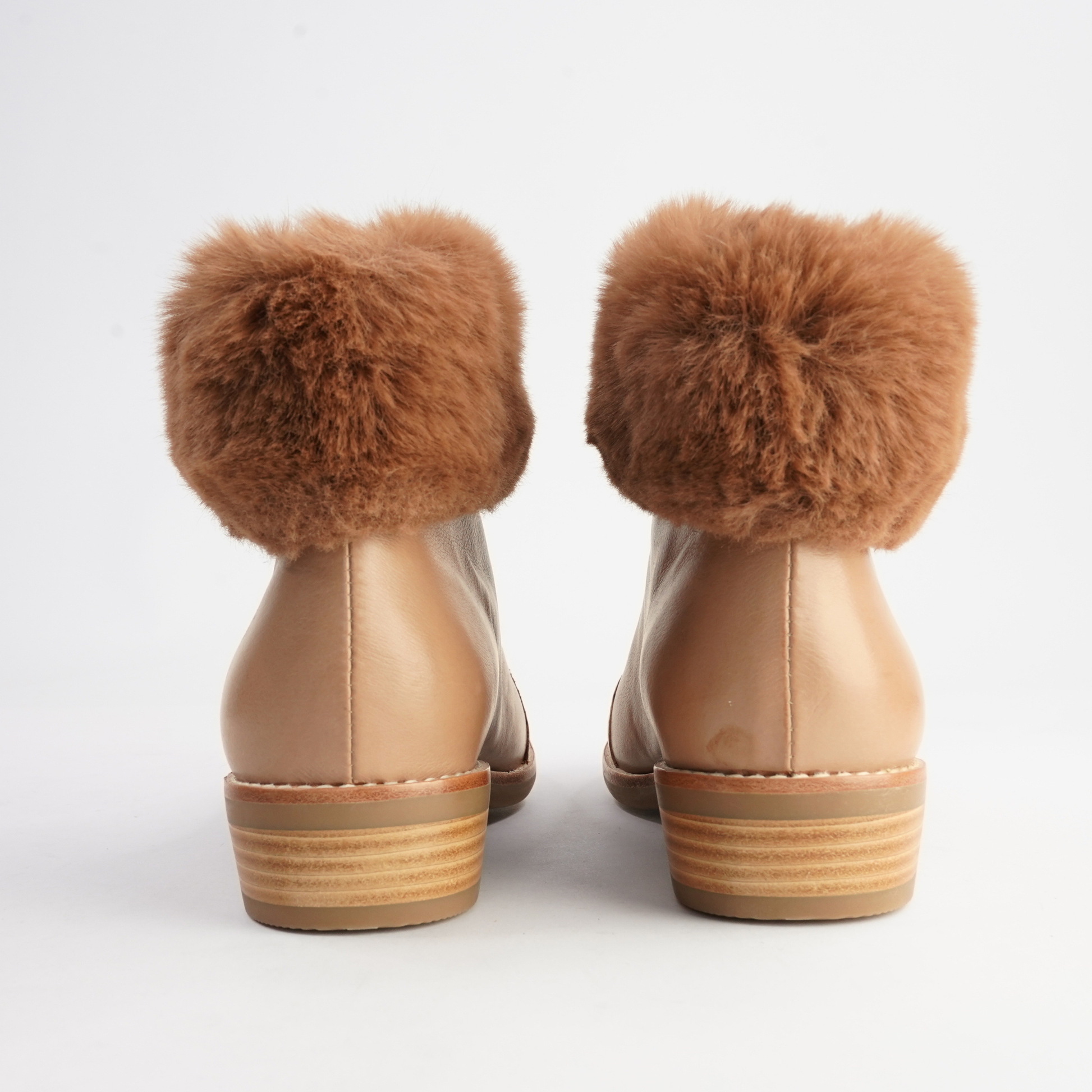 Lollys Cognac Leather/ Brown Fur Ankle Boots - DJANGO AND JULIETTE | Shouz