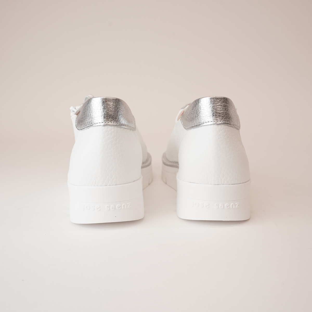 Js-2001 White/ Silver Leather Sneakers - JOSE SAENZ | Shouz